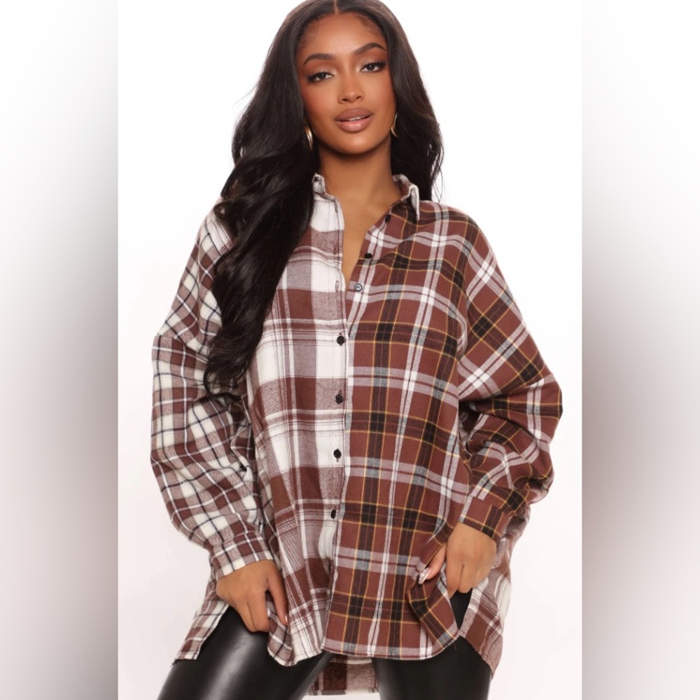 NWT Trendy Brown Combo Flannel Top
